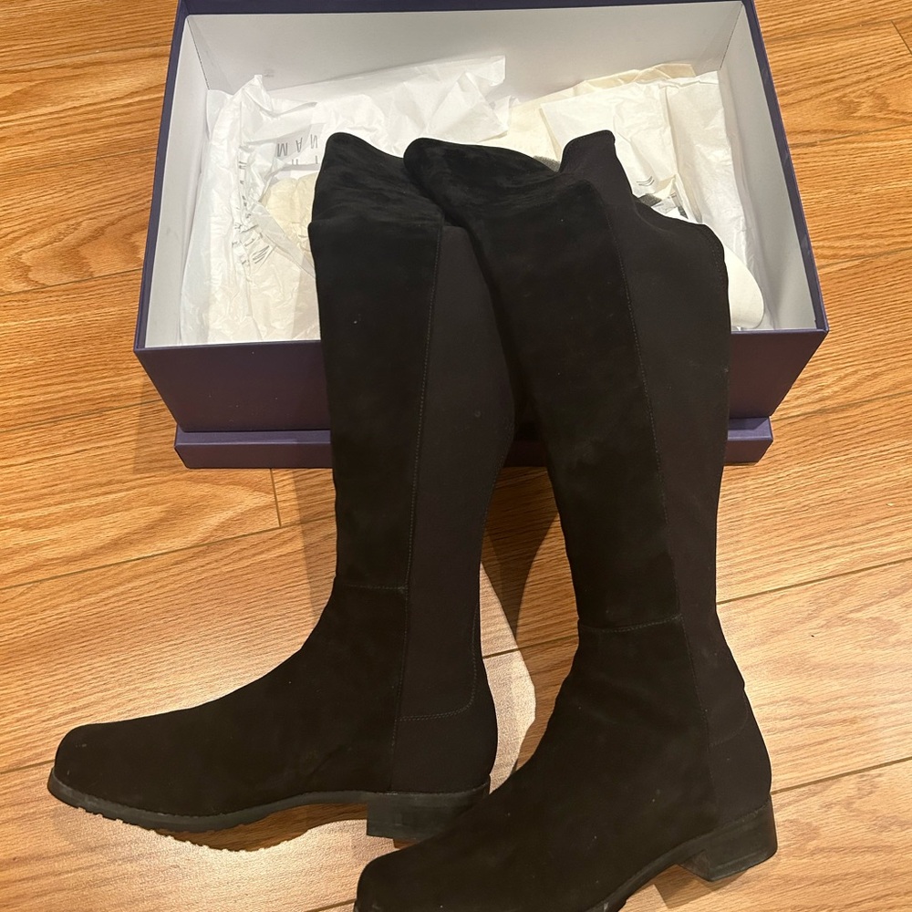 US 7.5 Stuart Weitzman Black Suede Knee-High Boots